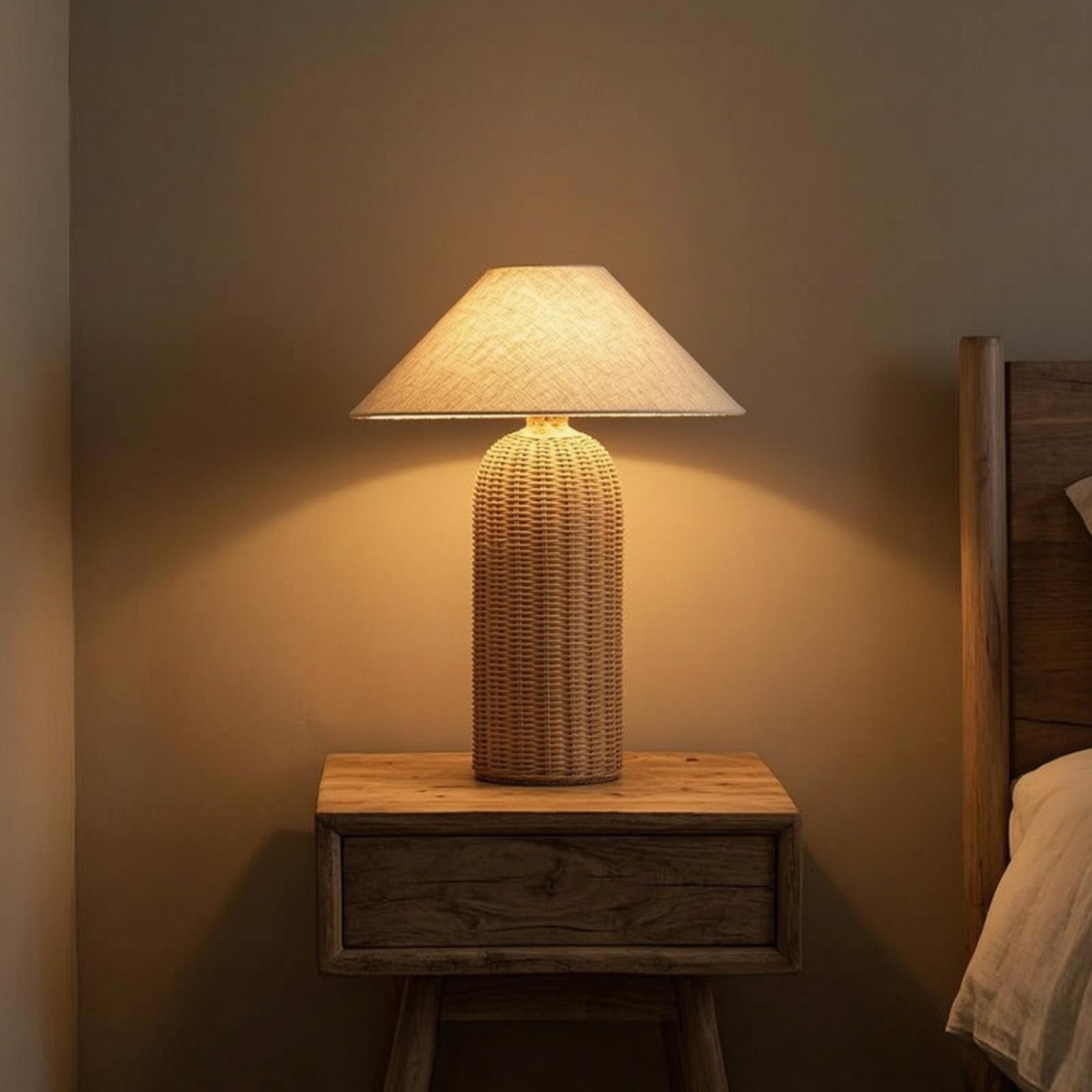 Desk Setup Lamp - Yatak Başı Lambası Rattan Tabanlı Kumaş